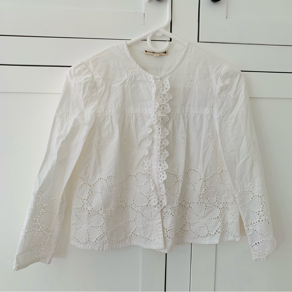 Nanette Lepope White Cotton Eyelet Floral Top Size 2